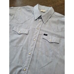 Key Shirt Adult 2XL Blue Snap Button Up Chambray Western Short Sleeve